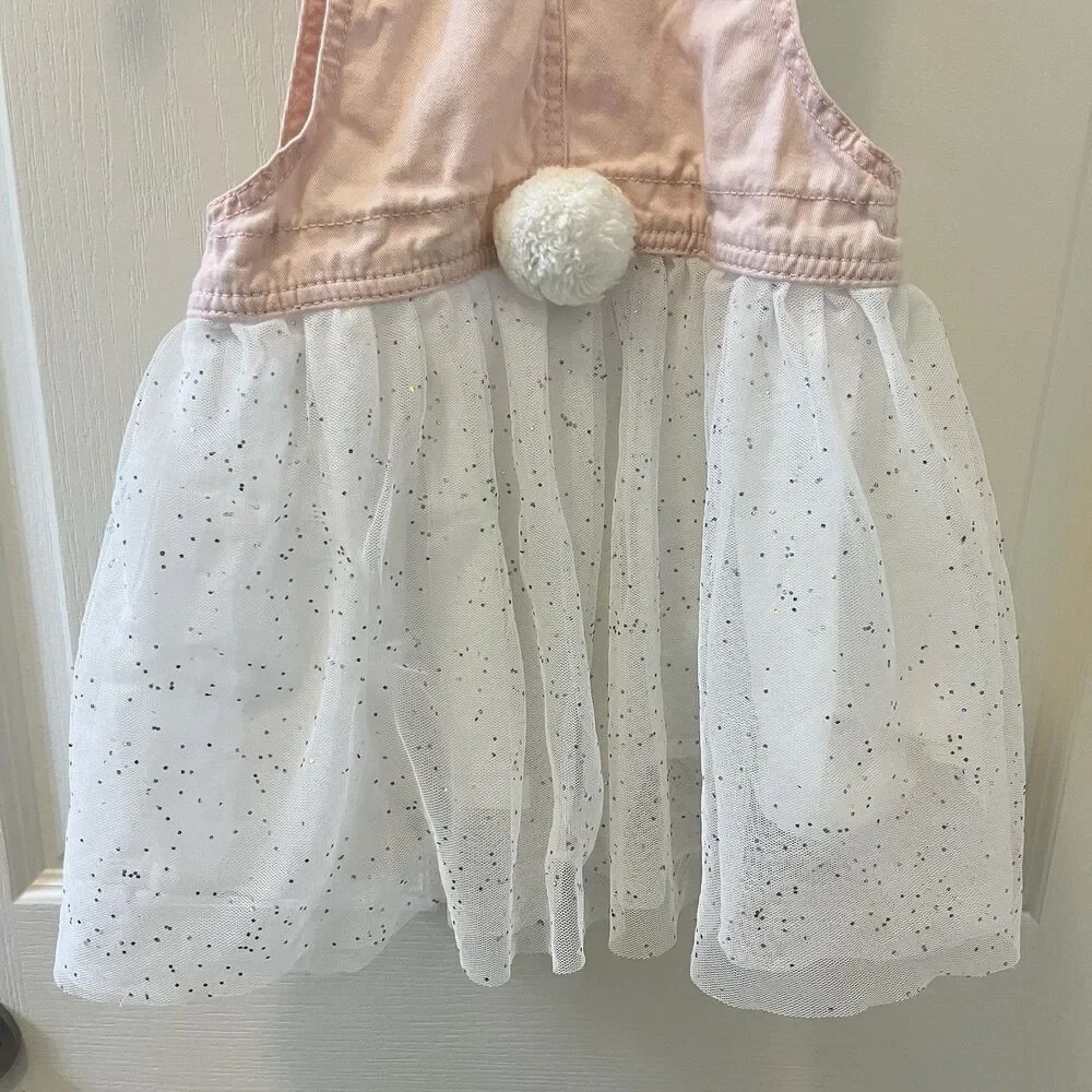 Oshkosh B'gosh Pink Overall Dress Bunny Rabbit White Tulle Girls Size 5T